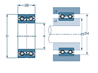 Sealed Duplex Angular Contact Ball Bearing, High Precision - Dimensions