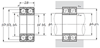 Double Angular Contact Ball Bearing for Motors and Lathes - Tandem Arrangement - Dimensions