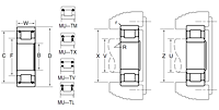 Cylindrical Roller Bearing - Non-Separable, Inner Ring w/ Two Ribs, Outer Ring w/ Two Retaining Rings - Dimensions