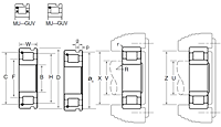 Cylindrical Roller Bearing - Non-Separable, Inner Ring w/ Two Ribs, Outer Ring w/ One Rib, Retaining Ring, Snap Ring Groove - Dimensions