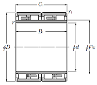 Four-Row Cylindrical Roller Bearing w/ Solid Rollers & Machined Cage - Dimensions