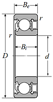 Single Row Radial Ball Bearing - Single Shielded & Single Sealed (Contact Rubber Seal), WC87000 Series - Dimensions