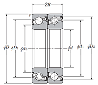 Duplex Angular Contact Thrust Ball Bearing for Ball Screws - Tandem Arrangement, Double Sealed, One Row Bears Axial Load - Dimensions