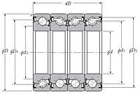 Quadruple-Row Angular Contact Thrust Ball Bearing for Ball Screws - DTBT Arrangement, Double Sealed, Two Rows Bear Axial Load - Dimensions