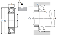 Single Row Radial Ball Bearing - Single Sealed (Light Contact Rubber Seal) w/ Snap Ring Groove - Dimensions