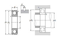 Single Row Radial Ball Bearing - Double Sealed (Light Contact Seal), Snap Ring Groove - Dimensions