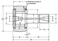 Cam Follower Stud Type Track Roller Bearing - Spherical O.D., KRVU..LL Type - Dimensions