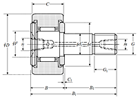 Cam Follower Stud Type Track Roller Bearing - Cylindrical O.D., KRT..LL Type - Dimensions