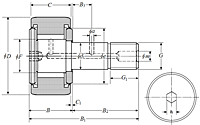 Cam Follower Stud Type Track Roller Bearing - Cylindrical O.D., KRV..LLH Type - Dimensions