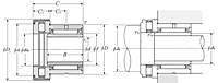 Needle Roller Bearing with Thrust Cylindrical Roller Bearing - w/ Inner Ring and Cover - Dimensions