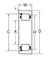 Outer Ring w/ Cage & Rollers, One Rib & One Retaining Ring - Dimensions