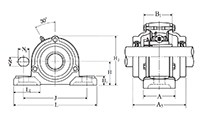 Pillow Block Unit, Adapter, Cast Dust Cover, Open End, UKP Type - Dimensions