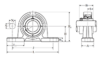 Pillow Block Unit, Set Screw, Ductile Cast Housing, UCPE Type - Dimensions