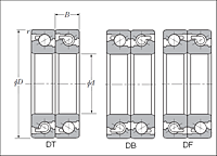 Quadruple-Row Angular Contact Thrust Ball Bearings for Ball Screws - Dimensions 