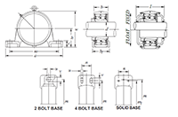 Sealed Spherical Pillow Blocks, Ductile End Cover, Open End, SPAW/SPW Type - Dimensions