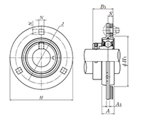 Three Bolt Round Flange Unit, Pressed Steel Housing, Eccentric Locking Collar, JELPF Type - Dimensions