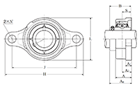 Two Bolt Rhombus Flanged Unit, Ductile Cast Housing, Set Screw, UCFE Type - Dimensions