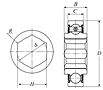 Adapter Bearing - HP Type, Hex Bore, Cylindrical O.D. - Dimensions