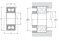 Double Row Angular Contact Ball Bearing - Double Sealed (Non-Contact Rubber Seal) - Dimensions