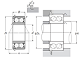 Double Row Angular Contact Ball Bearing - Open Type w/ Snap Ring - Dimensions