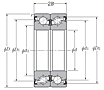 Duplex Angular Contact Thrust Ball Bearing for Ball Screws - Back to Back Arrangement, Double Sealed, One Row Bears Axial Load - Dimensions