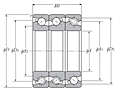 Triple-Row Angular Contact Thrust Ball Bearing for Ball Screws - DBT Arrangement, Open Type, Two Rows Bear Axial Load - Dimensions