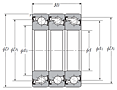 Triple-Row Angular Contact Thrust Ball Bearing for Ball Screws - DTT Arrangement, Double Sealed, Three Rows Bear Axial Load - Dimensions