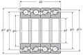 Quadruple-Row Angular Contact Thrust Ball Bearing for Ball Screws - DTBT Arrangement, Open Type, Two Rows Bear Axial Load - Dimensions