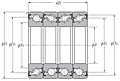 Quadruple-Row Angular Contact Thrust Ball Bearing for Ball Screws - DTBT Arrangement, Double Sealed, Two Rows Bear Axial Load - Dimensions