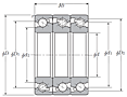 Triple-Row Angular Contact Thrust Ball Bearing for Ball Screws - DFT Arrangement, Open Type, Two Rows Bear Axial Load - Dimensions