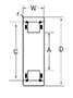 Outer Ring w/ Cage & Rollers, Two Retaining Rings - Dimensions